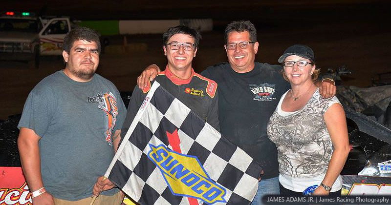 Carlos Ahumada Jr. won the USRA Modified feature on Saturday, July 14, 2018, at the Southern New Mexico Speedway in Las Cruces, N.M.