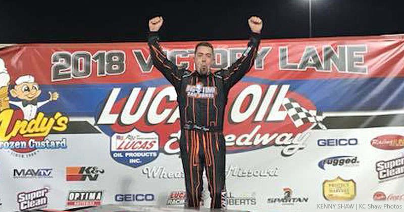Darron Fuqua won the USRA Modified main event on Saturday, July 14, at the Lucas Oil Speedway in Wheatland, Mo.
