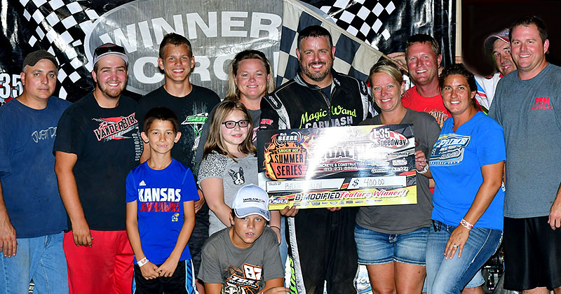 Brad Smith won the Out-Pace USRA B-Mod main event on Saturday, July 14, 2018, at the I-35 Speedway in Winston, Mo.