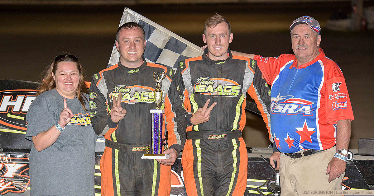 Ethan Isaacs (left) bested his brother, Lucas Isaacs, to win the USRA B-Mod main event.