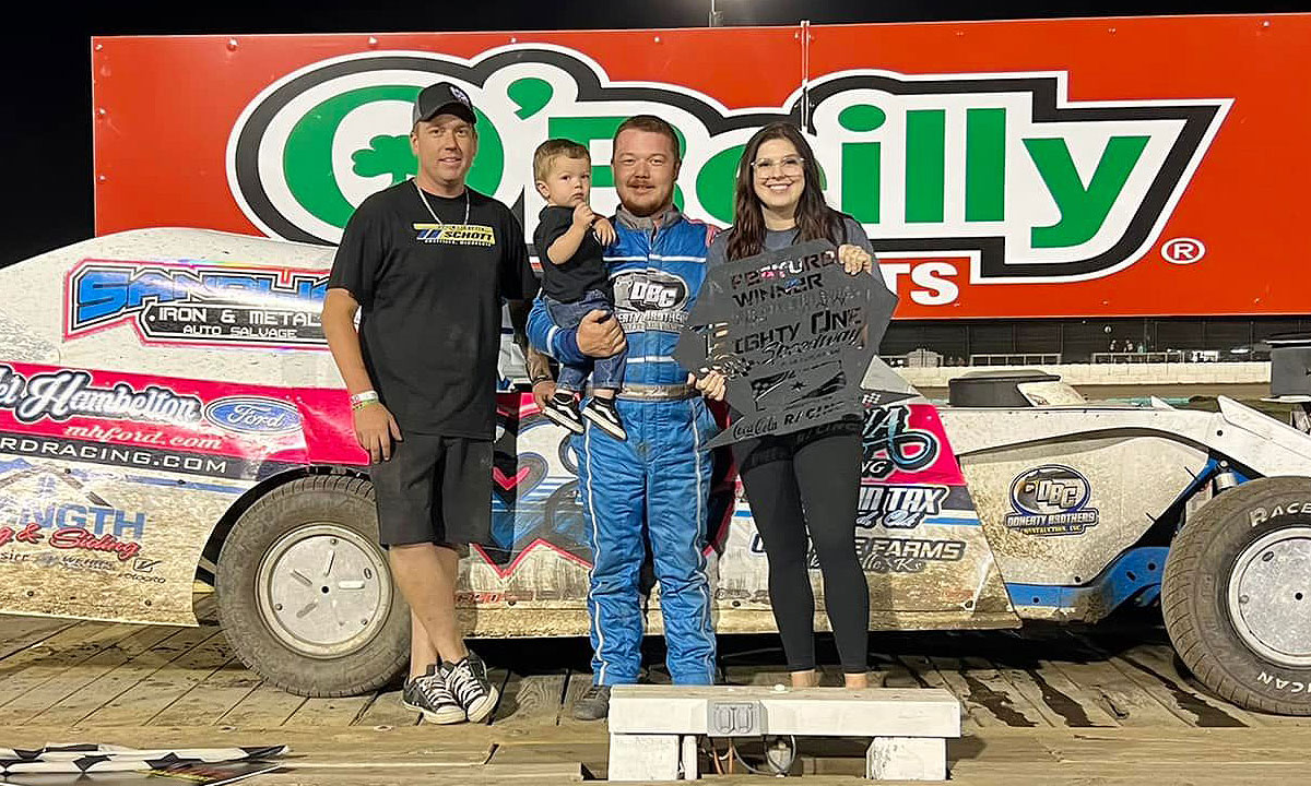 Tanner Mullens won the USRA Modified main event at the 81 Speedway in Park City, Kan. on Saturday, July 30, 2022.