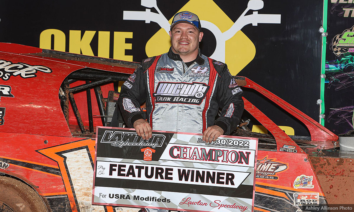 Kale Westover won the USRA Modified main event at the Lawton Speedway in Lawton, Okla. on Saturday, July 30, 2022.