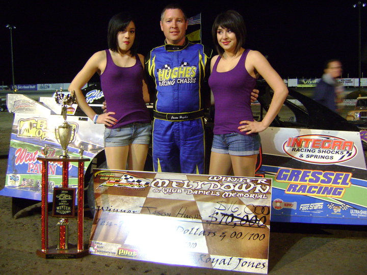 Jason Hughes in victory lane after winning the USRA Modified Winter Meltdown in 2010.