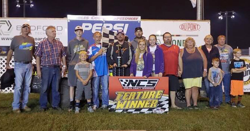 Luke Sathoffs seventh Holley USRA Stock Car win at Nobles County Speedway was worth $1,000.