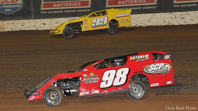 Jeff Cutshaw (98) is the current points leader in the USRA Modified division.
