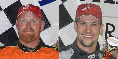 Tom Schmitt (left) won the USRA Stock Car feature and Josh Bonnstetter (right) won the USRA B-Mod feature Wednesday, Aug. 29, at the Fairmont Raceway.