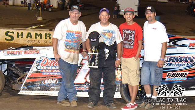 George Martin picked up his third USRA Modified feature win of the season Saturday, Aug. 23, during the 6th Annual Tillman Evans Memorial presented by A to Z Wholesale Warehouses at the Tri-State Speedway in Pocola, Okla.