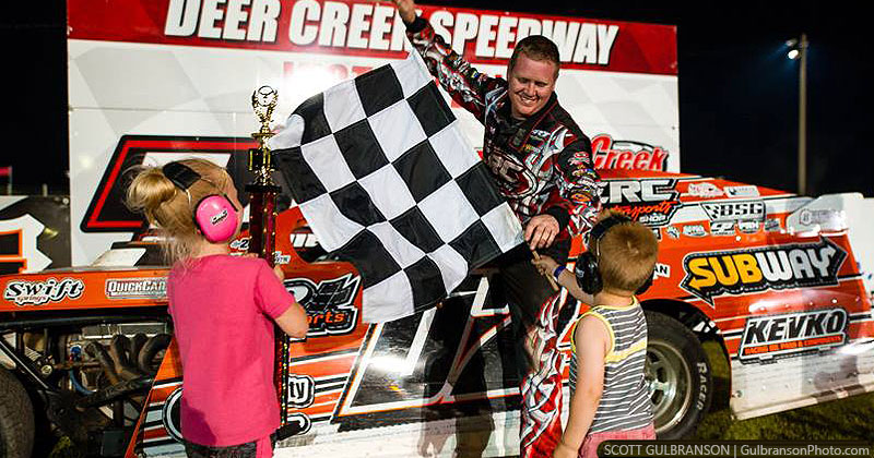 Cory Crapser won the USRA Modified main event on Saturday, June 16, 2018, at the Deer Creek Speedway in Spring Valley, Minn.