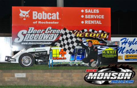 Mike Sorensen of Rochester, Minn., captured the USRA RHS Modified feature win on Saturday, June 26, at the Deer Creek Speedway in Spring Valley, Minn. (Buck Monson Photo)