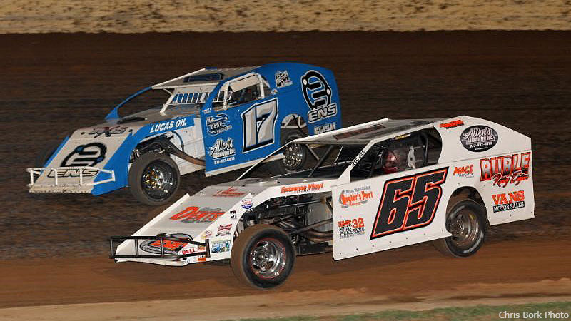 Kris Jackson (65) finished runner-up to Mike Striegel (17) in the Ozark Golf Cars USRA B-Mod division last season at Lucas Oil Speedway.