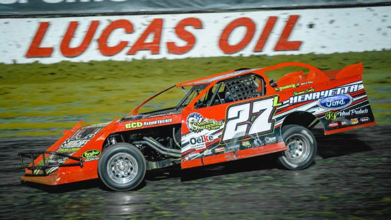 Trevor Latham has a feature win and a second-place finish in two USRA Modified features this season at the Lucas Oil Speedway in Wheatland, MO. (Kenny Shaw photo)