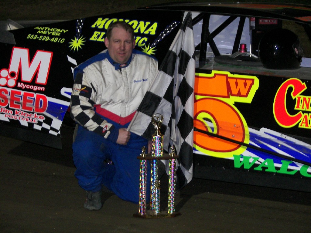 Darrin Walch of Postville, Iowa, captured the season-opening win in the USRA Modified class at the Cresco Speedway.