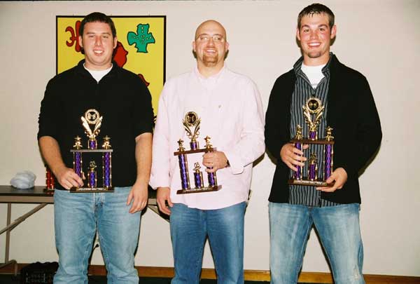 Driver of the Year Awards went to (l-r) track champions Steve Stewart (USRA Modified), T.J. Criss (USRA Stock Car) and Colt Mather (USRA Hobby Stock).