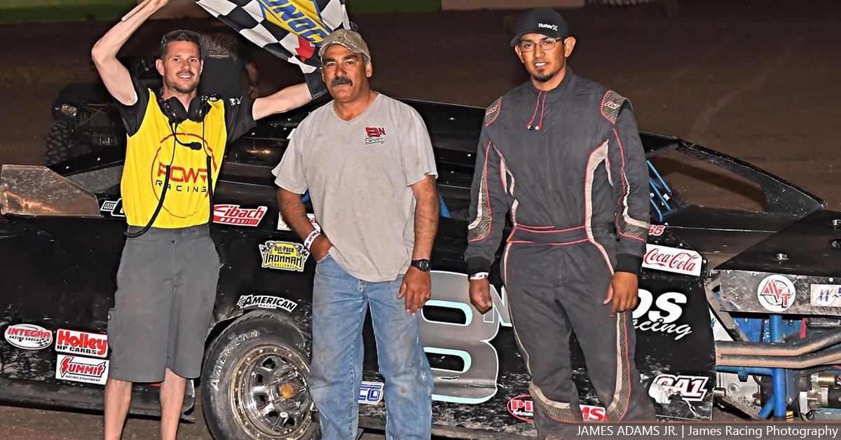 Nick Rivera won the Out-Pace USRA B-Mod main event at the Southern New Mexico Speedway on Saturday, May 12, 2018.