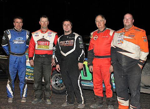 Tommy Weder Jr. captured the checkered flag and $2,000 top prize Saturday night, Feb. 26, at the Southern New Mexico Speedway in Las Cruces, N.M. The top five finishers (from left to right): Jason Krohn, Tommy Myer, Weder, Jimmy Ray and Jason Grimes.