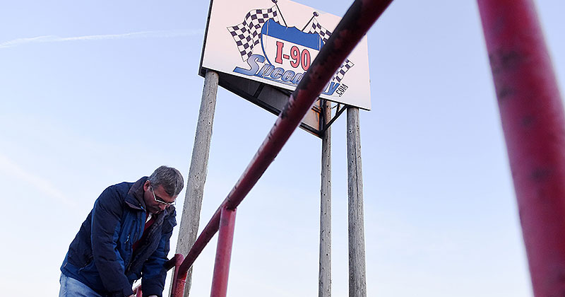 I-90 Speedway owner Lyle Howey doing work at the Hartford, S.D., facility.