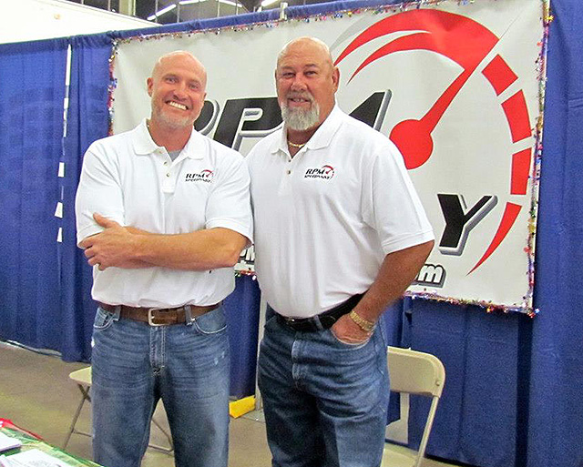 New RPM Speedway promoter Jason Troutman (left) with Ronnie Sigmon at the Texas Motorspors Expo.
