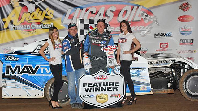 Eric Turner broke a long dry spell with a return to victory lane in the featured Pitts Homes USRA Modified division Saturday night at Lucas Oil Speedway. (Chris Bork photo)